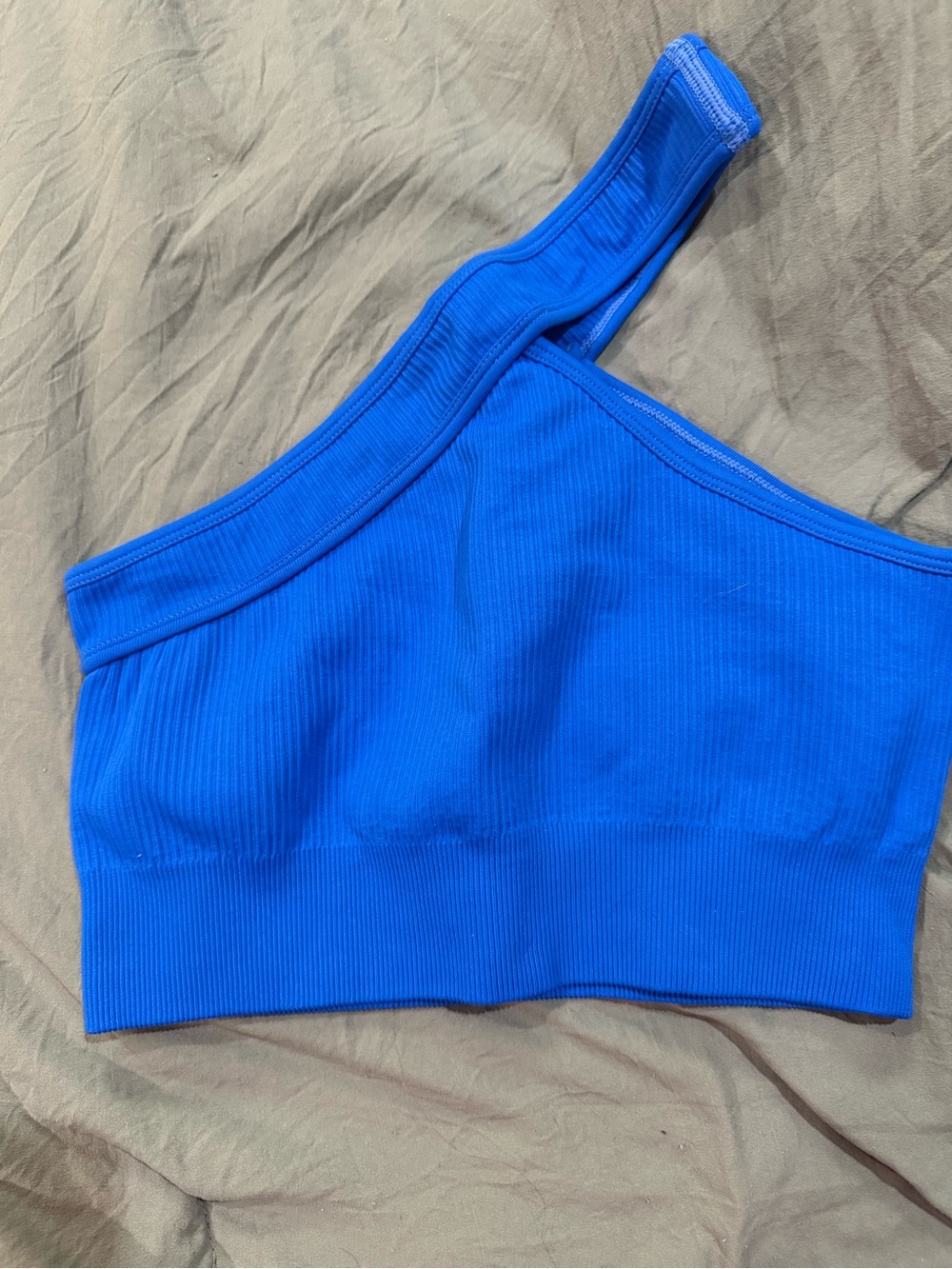 Amazon Ribbed One-Shoulder Bralette in Bright Blue